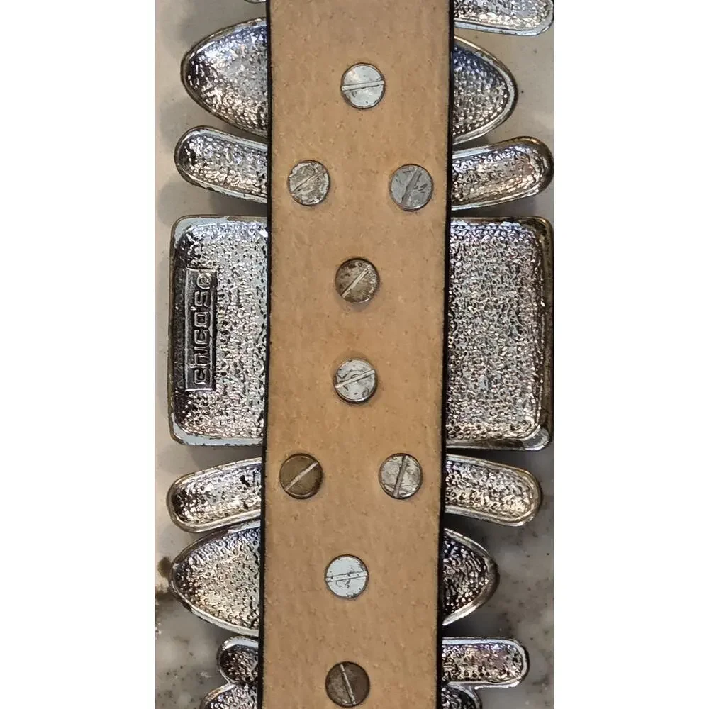 Chico’s Black Snake Embossed Leather Belt Animal Hair Abstract Silver Buckle S